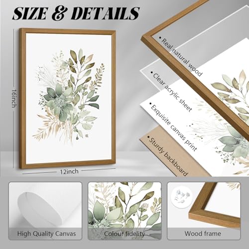 Joocrise Wooden Frame Watercolor Botanical Wall Art Boho Floral Canvas Wall - Image 2