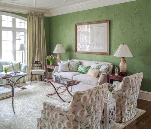 Erfoni Green Floral Embossed Wallpaper Pure Green Peel and Stick Wallpaper - Image 2