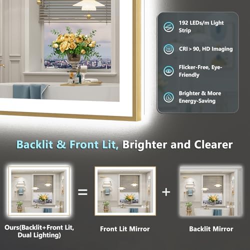 30x36 Gold LED Bathroom Mirror - Image 3