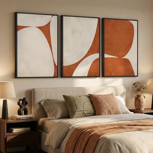 Large Framed Beige Orange Abstract Wall Art - Image 4