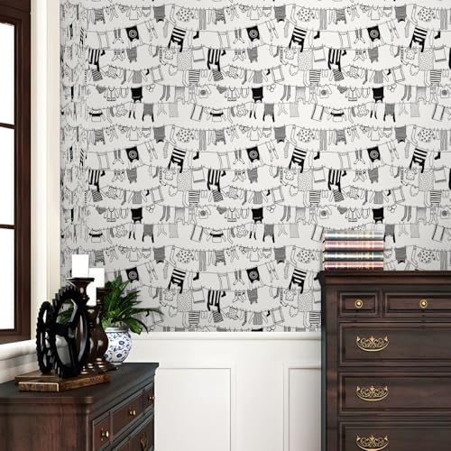 REDAMANCY Black and White Laundry Clothes Line Painting Modern Abstract Art - Image 2