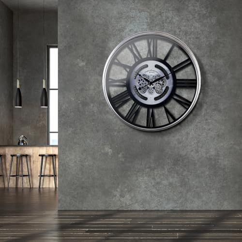 32 Inch Large Wall Clock with Exposed Gears, Silent Roman Numeral - Image 6