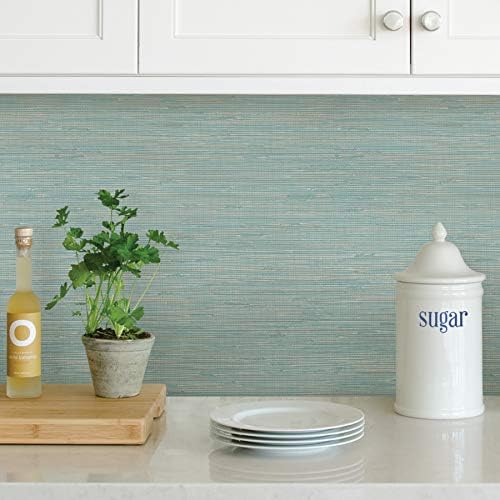 NuWallpaper, Tibetan Faux Grasscloth Teal Peel & Stick Wallpaper, Self-Adhesive - Image 3