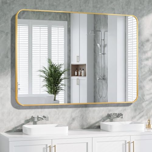 Bathroom Mirror, 30X48 Inch Black Metal Framed Mirror by KOONMI
