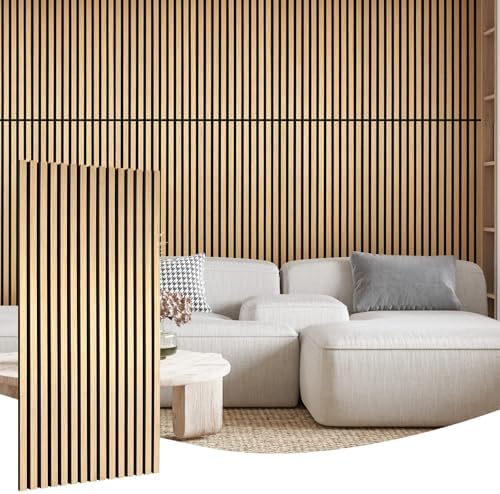 Yun-aeon Oak 2 Pack Wood Slat Acoustic Panels 47.2 x 23.6 Inch 3D Fluted Design by YUN-aeonPeelandStickWall