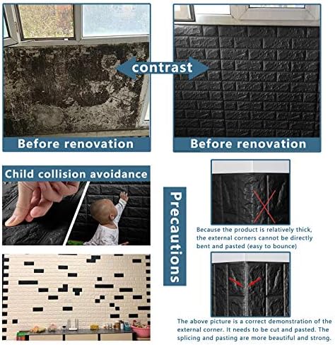 3D Wall Panels Peel and Stick, 14.5 Sq Ft Coverage, Faux Brick Black - Image 6