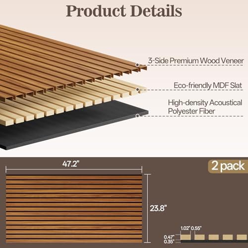 2 Pack Acoustic Wood Panels for Wall 47.24" x 23.81" Soundproof - Image 2