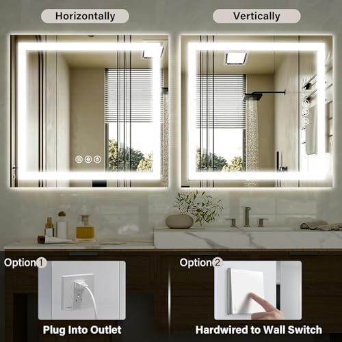 XRAMFY 47"X47" LED Bathroom Mirror, Backlit + Front Lit Wall Mirror - Image 4