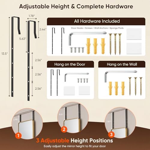 Antok 48"x14" Over the Door Full Length Mirror, Hang or Floor Stand - Image 6