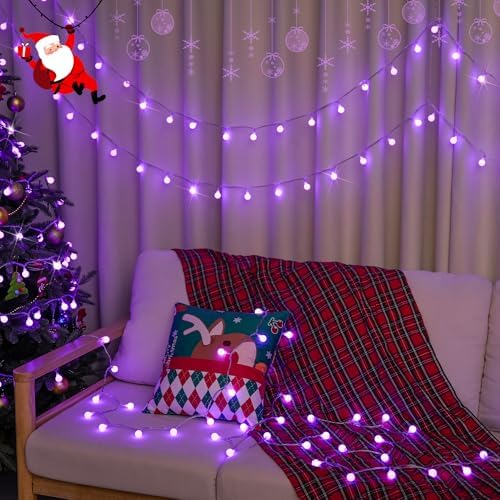 JMEXSUSS Connectable 100 LED Globe Purple Halloween Lights Indoor 8 Modes - Image 3