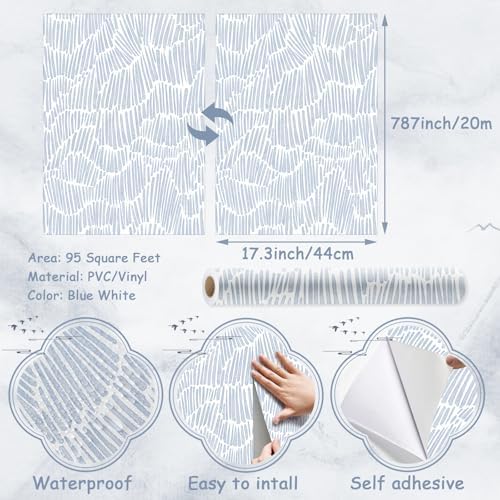 Theper Blue Peel and Stick Wallpaper Boho Striped Contact Paper 17.3"×787" - Image 3