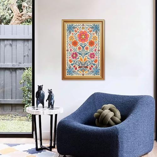EJPFOGV Colorful Folk Art Bohemian Floral Framed Canvas Wall Art 16x24 inch - Image 3