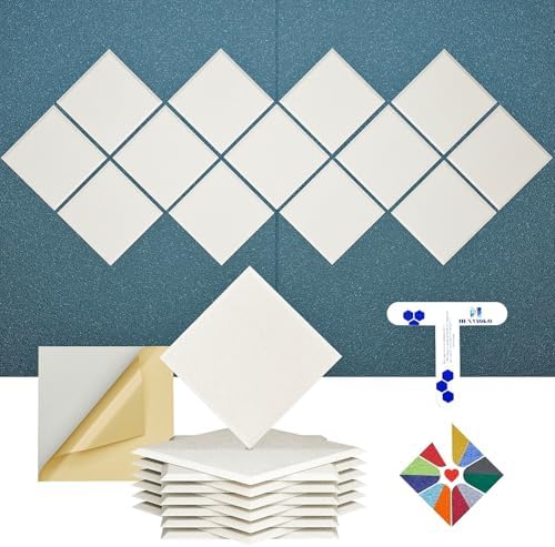 12 Pack Self-Adhesive Acoustic Panels, 2nd Generation Sound Absorbing Panel by DEXMOKO