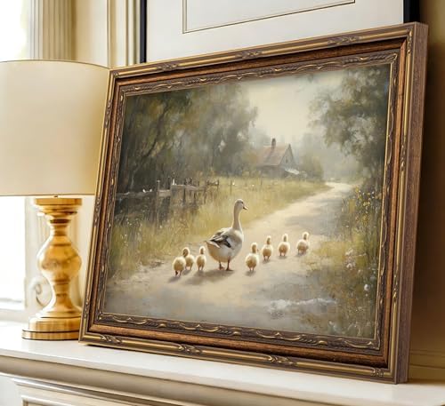 3D Textured Canvas Wall Art Vintage Carved Gold Frame Duck - Image 3