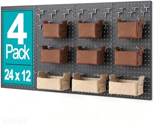 PBHEPJ Peg Board, 4 Pack Metal Pegboard Panels and 63 Pcs Hooks and Baskets by PBHEPJ