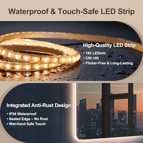 60''x36'' Lighted Mirrors for Bathroom Wall Backlit Rectangular Rounded Corners - Image 6