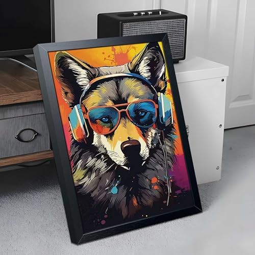 Cool Wolf Wall Art Framed Canvas Print, Wolf Wearing Sunglasses and Headphones - Image 4