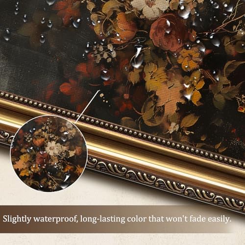 uniro Vintage Gold Framed Wall Art, Moody Dark Autumn Floral Wall Art Prints - Image 3