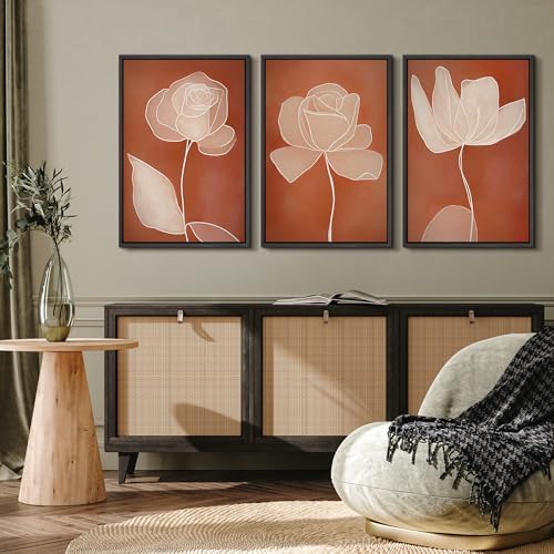 MUDECOR Framed Canvas Print Wall Art Terracotta Abstract Rose Line Art Burnt - Image 4
