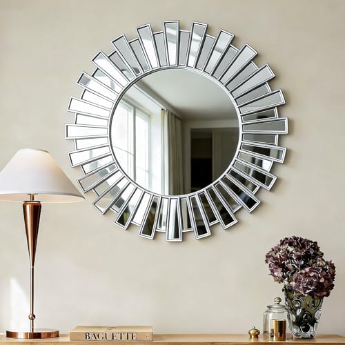 SHYFOY 23.6" Silver Sunburst Wall Mirror, Large Decorative Wall Mirror by SHYFOYHomeDecoration