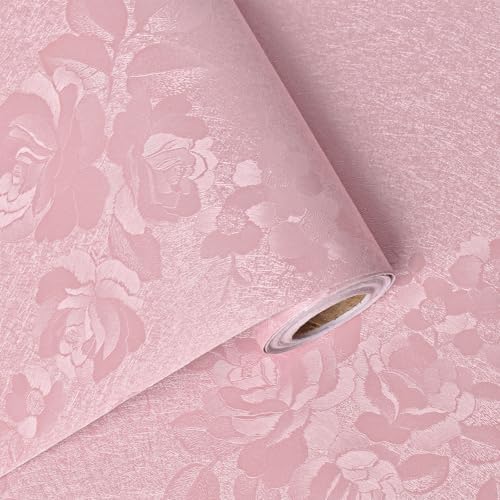 Silk Pink Peel and Stick Wallpaper Embossed Floral 118in 17.7in by VisitTheLativo
