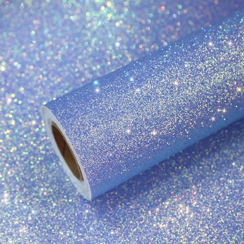 VEELIKE Sparkly Periwinkle Blue Glitter Wallpaper Peel and Stick Iridescent by VEELIKE