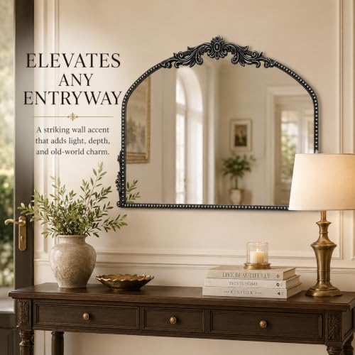 Arched Wall Mirror, 36×24 Inch Baroque Black Frame - Image 5