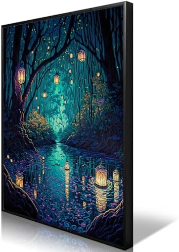 Yuaruo Fantasy Spiritual Forest Canvas Wall Art, Framed Magic Cool Lanterns on by Yuaruo