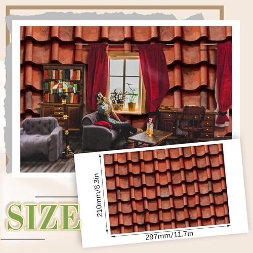 Flutesan 12 Pcs Miniature Dollhouse Wallpaper, Roof Tiles Clay - Image 2