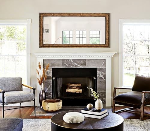 Large Antique Gold Solid Wood Frame Mirror, Rectangle Wooden Mirrors - Image 2