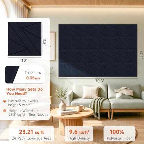 Acoustic Panels with Self Adhesive, 11.8”x11.8”, 24 Pack - Image 2