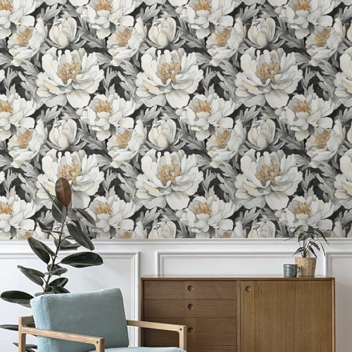 Safiyya Peel and Stick Wallpaper Black and White Floral Contact Paper Peel and - Image 3