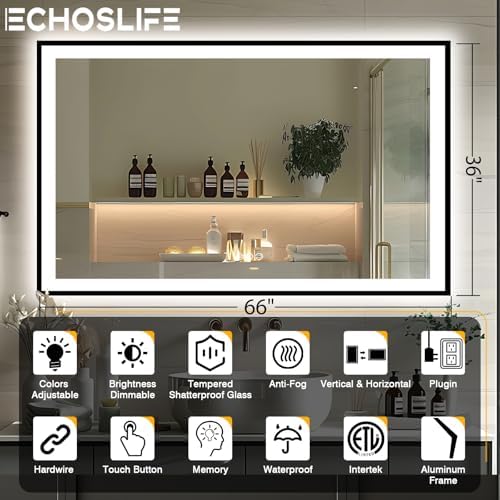 EchosLife 66x36 LED Lit Bathroom Mirror - Image 2