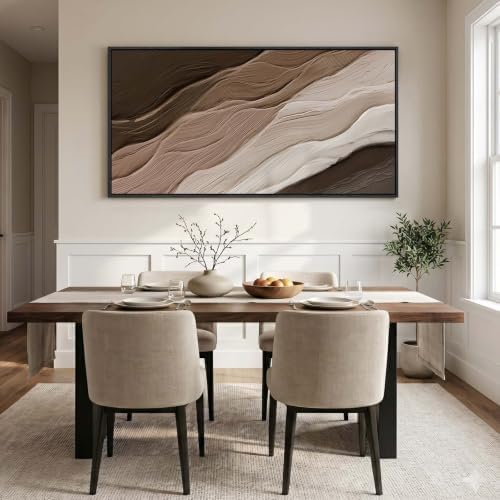 Large Framed Neutral Brown Beige Abstract Wall Art - Image 3
