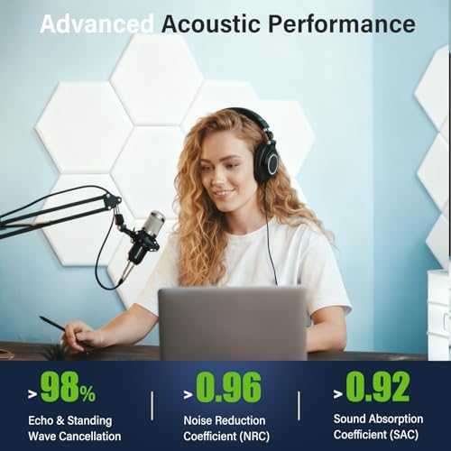 12 Pack Hexagon Sound Panels, Acoustic Wall Tiles Self-Adhesive & Fireproof - Image 5
