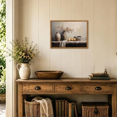 Framed Vintage Kitchen Wall Art, Rustic Farmhouse Floral Jar Still Life - Image 3