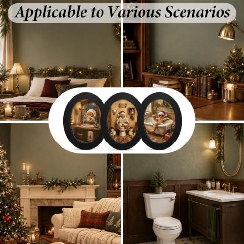 3Pcs Funny Gingerbread Christmas Bathroom Oval Wall Art Framed Decor - Image 6