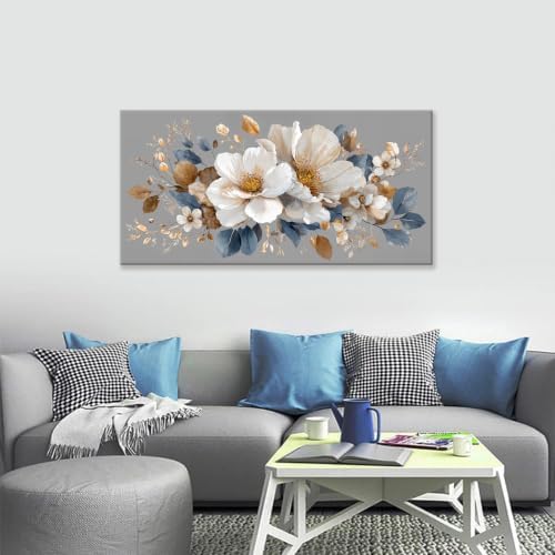 Neutral Gray White Floral Canvas Wall Art Decor - Image 4