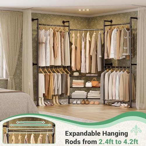 Aheaplus Expandable Industrial Pipe Clothing Rack, 7.3-10.9Ft Closet System - Image 2