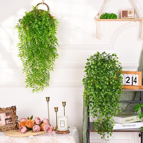 Waipfaru 4Pcs Artificial Hanging Plants, Fake Willow Leaves Vines - Image 5