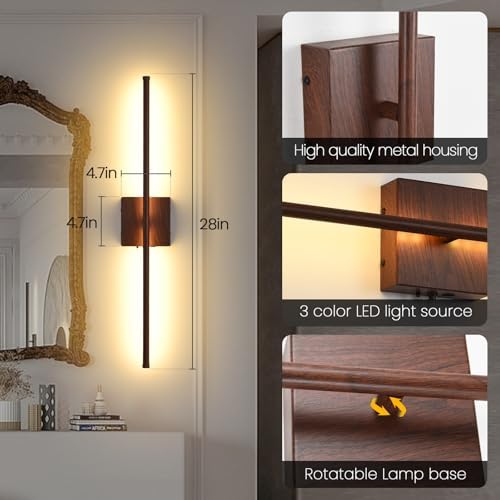 Battery Operated Wall Sconces Set of Two, 11000mAh LED Wireless Faux Walnut - Image 6