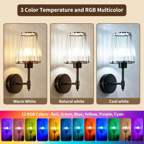 Battery Operated Wall Sconce Set of 2, Rechargeable Wireless Wall Lights - Image 2