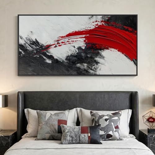 Extra Large Framed Red Black White Abstract Wall Art - Image 3
