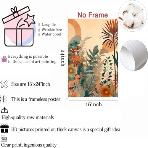 LYPHNX Boho Burnt Orange Botanical Floral Canvas Wall Art Abstract Terracotta - Image 5
