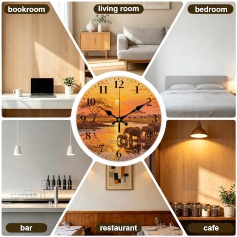 African Elephant Wall Clock Silent Non-Ticking 12" - Image 5