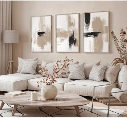 Joocrise Beige Abstract Wall Art Painting Set of 3 Neutral Canvas Wall Art - Image 6