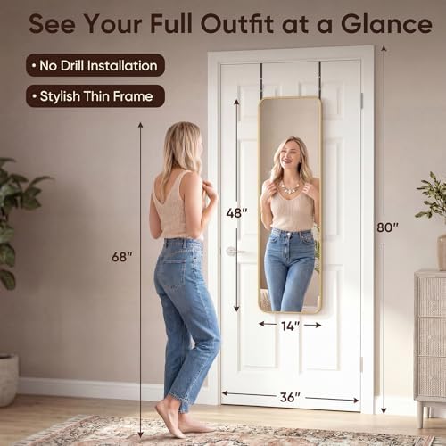 Antok 48"x14" Over the Door Full Length Mirror, Hang or Floor Stand - Image 2