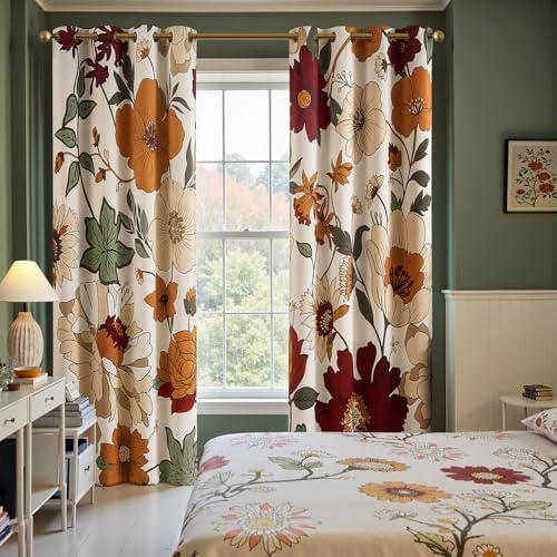 jinchan Beige Boho Floral Blackout Curtains 90 Inch Grommet 2 Panels - Image 2