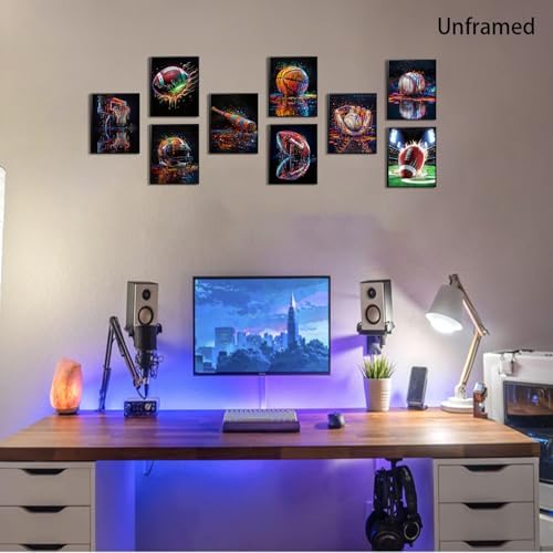 XIANGRUI Sports Wall Art Set of 9, Graffiti Basketball Baseball Football Canvas - Image 2