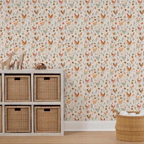 Spoonflower Pastel Hens Peel and Stick Wallpaper - Image 7